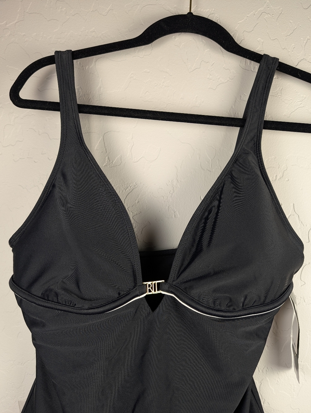 Lauren Ralph Lauren Black One-Piece Tank Swimsuit w/Gold RLL Monogram Sz 14 NEW - Picture 4 of 6